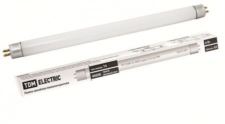 TDM ELECTRIC SQ0355-0001 Лампа люминесцентная линейная двухцокольная ЛЛ-12/6Вт, T4/G5, 4000 К, длина 219,2мм  TDM